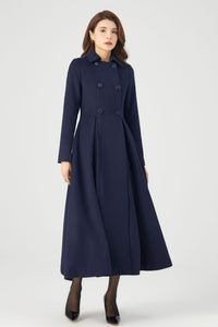 Navy Blue Double Breasted Coat C3684