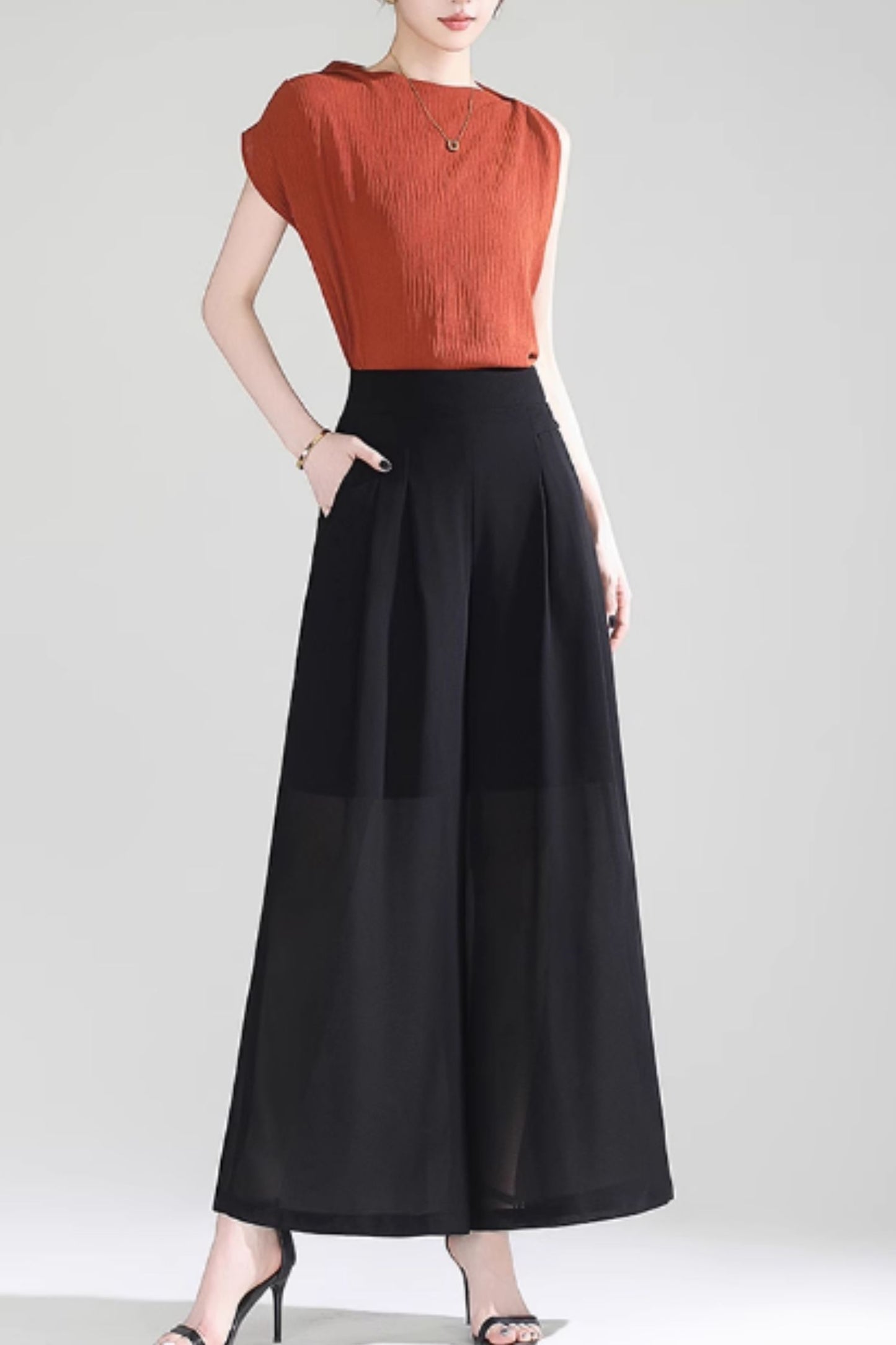 Loose fitting wide leg summer pants women C5025
