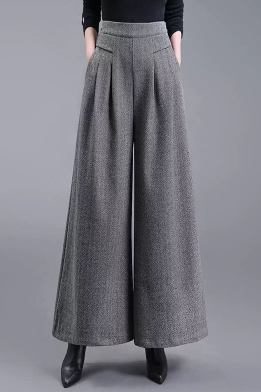 Long wide leg winter wool pants c5085