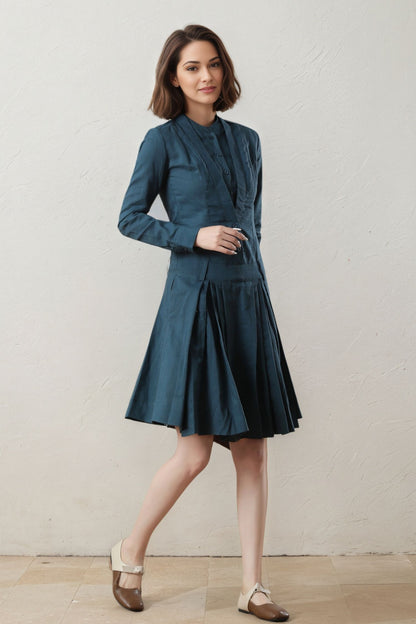 spring drop waist swing linen dress C5398