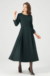 Womens Winter Green Midi Wool Dress C3682