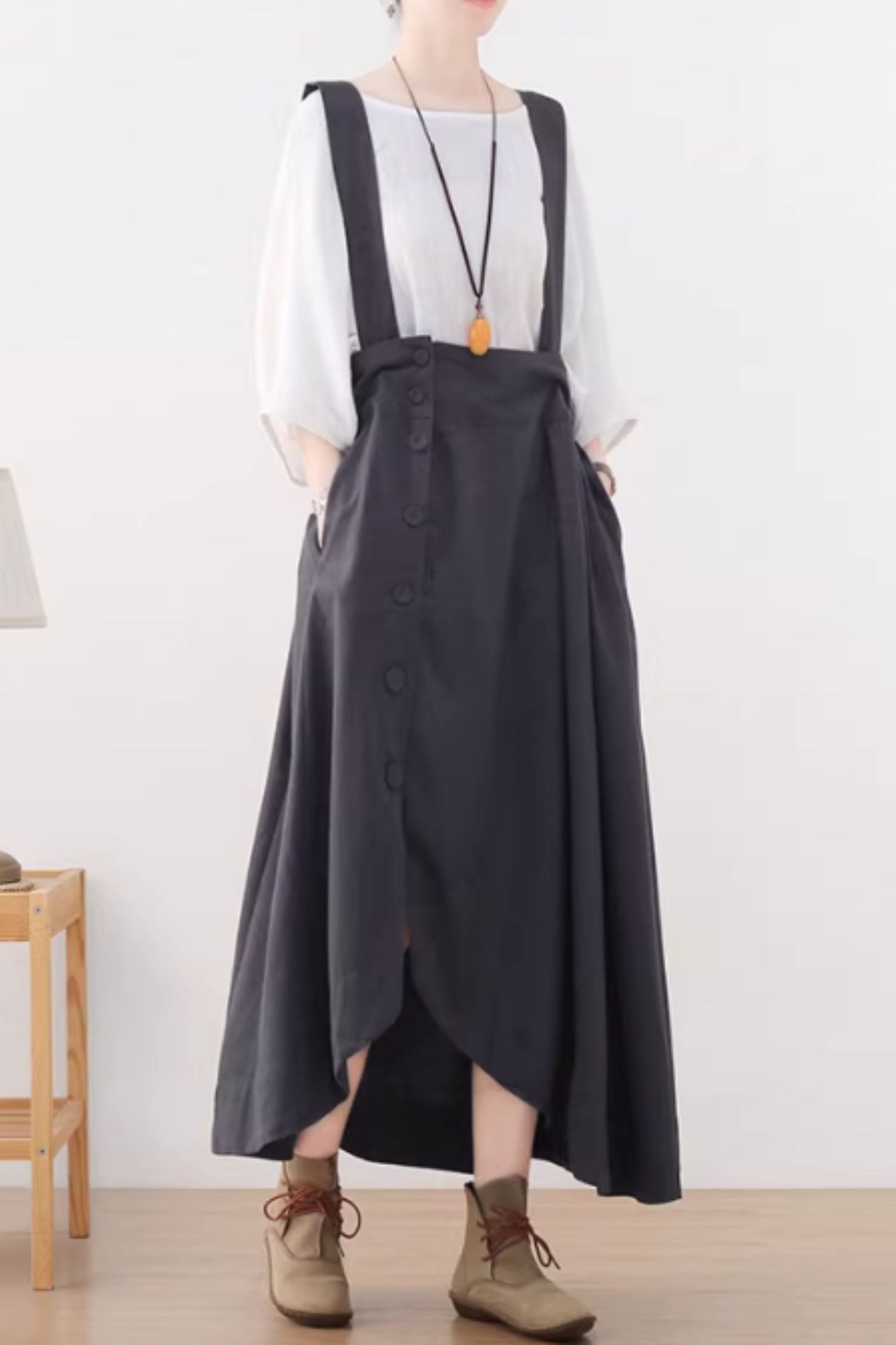 High waist irregular linen skirt women C5426