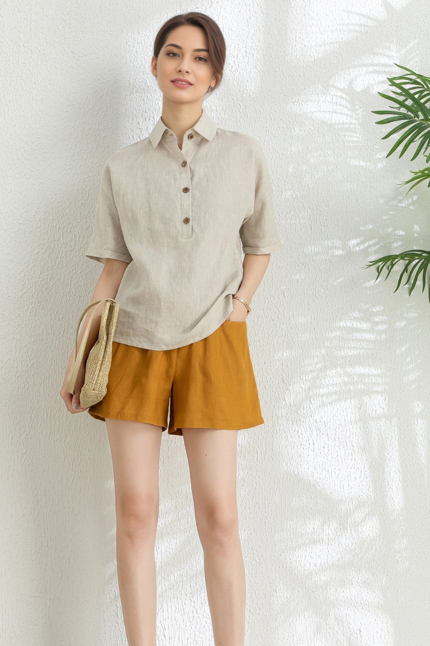 Women's Summer short sleeve linen Shirt C5314
