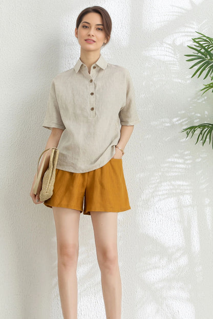 Women's Summer short sleeve linen Shirt C5314