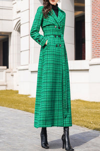 Women's Autumn and winter green plaid coat C4213