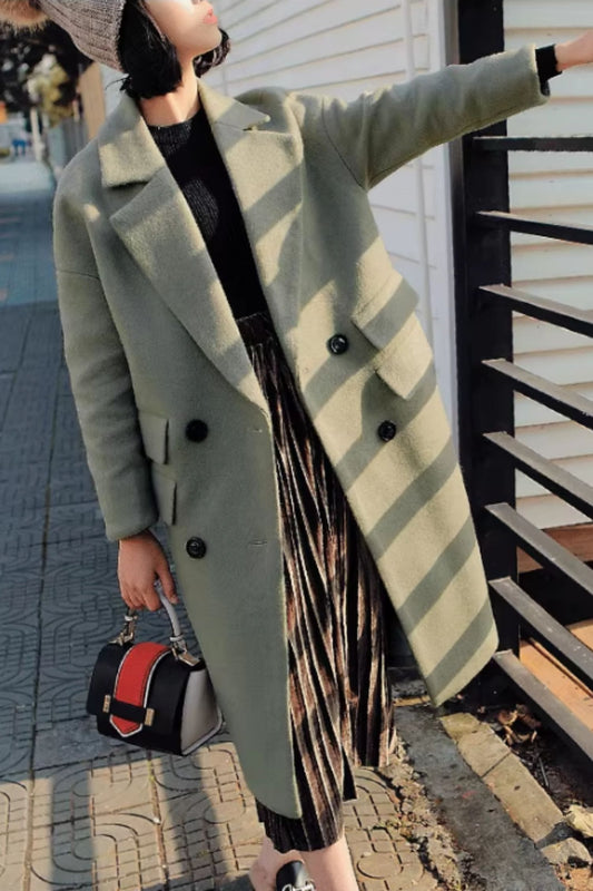 Double breasted warm long trench wool coat C5163