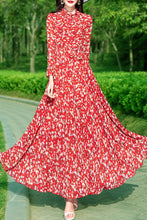 Load image into Gallery viewer, Long-sleeved floral women chiffon big swing dress C3985
