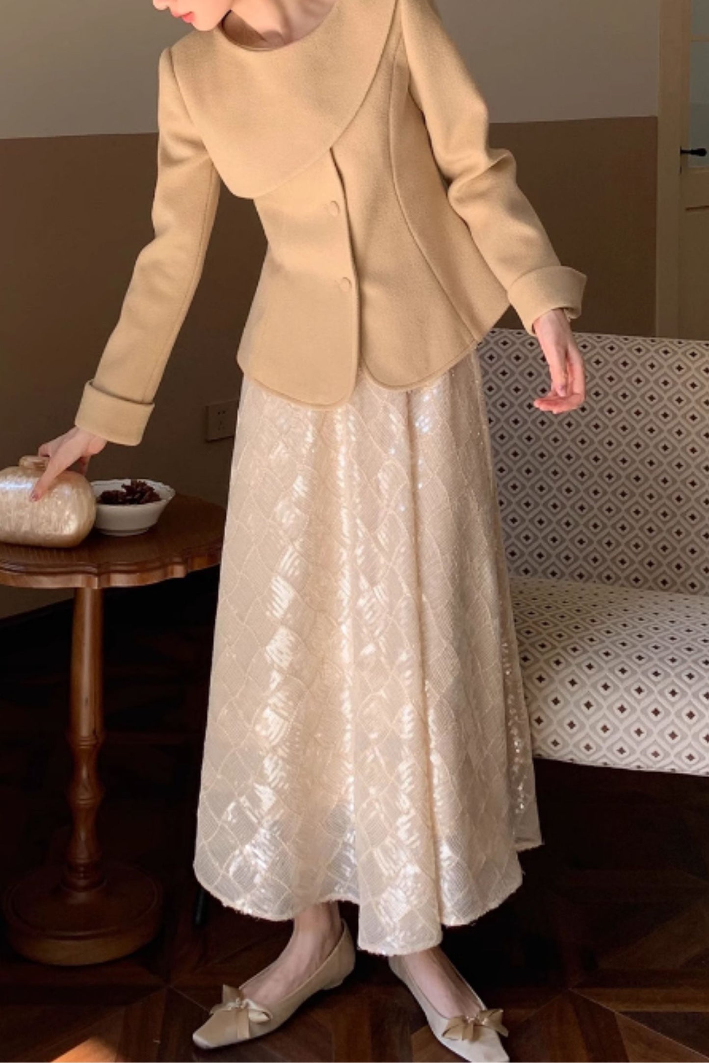 Asymmetrical short wool coat women C5174