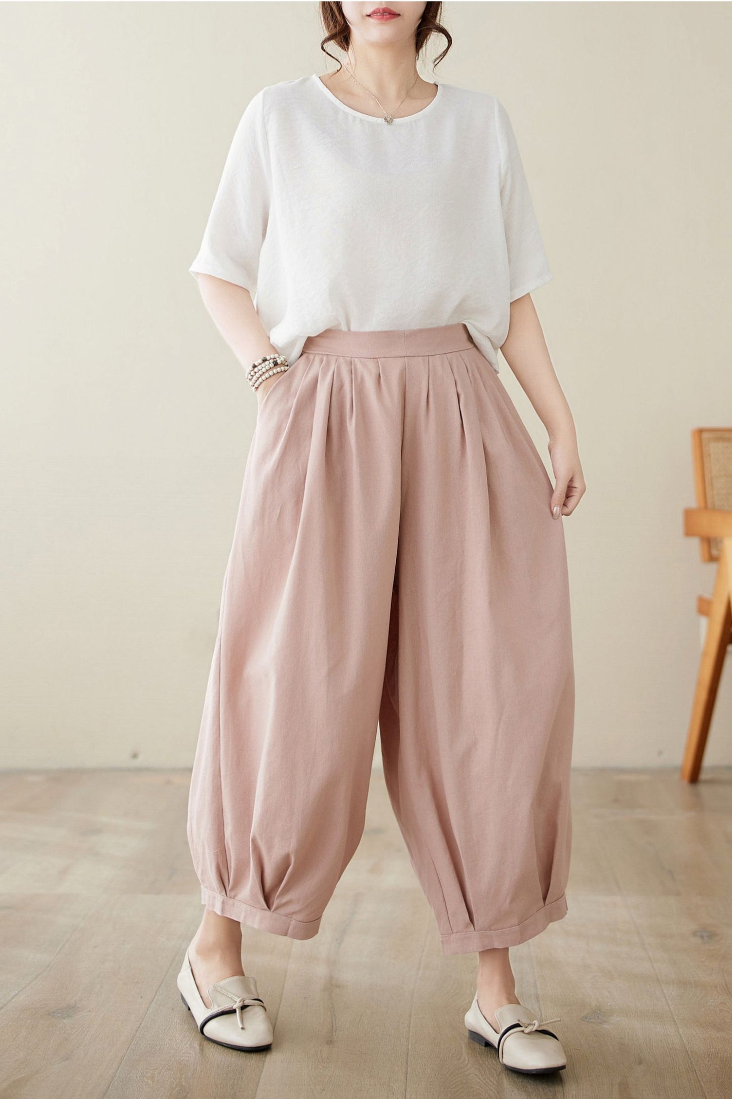 Pink Loose pants with pockets C3971