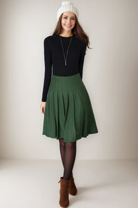 Midi pleated wool short skirt in green C4261