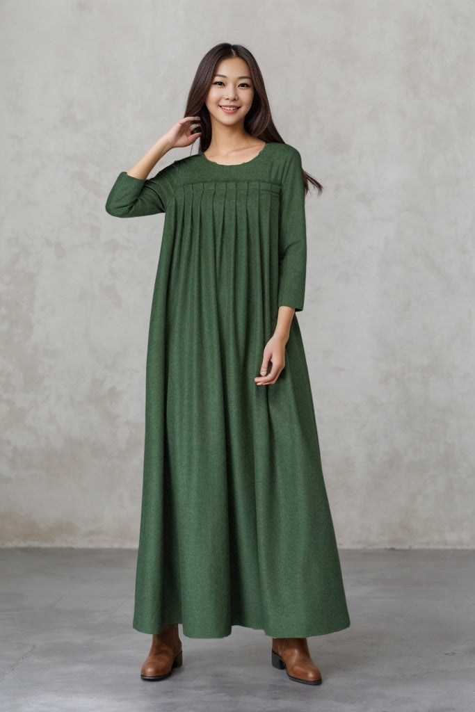 Winter green wool dress C4459