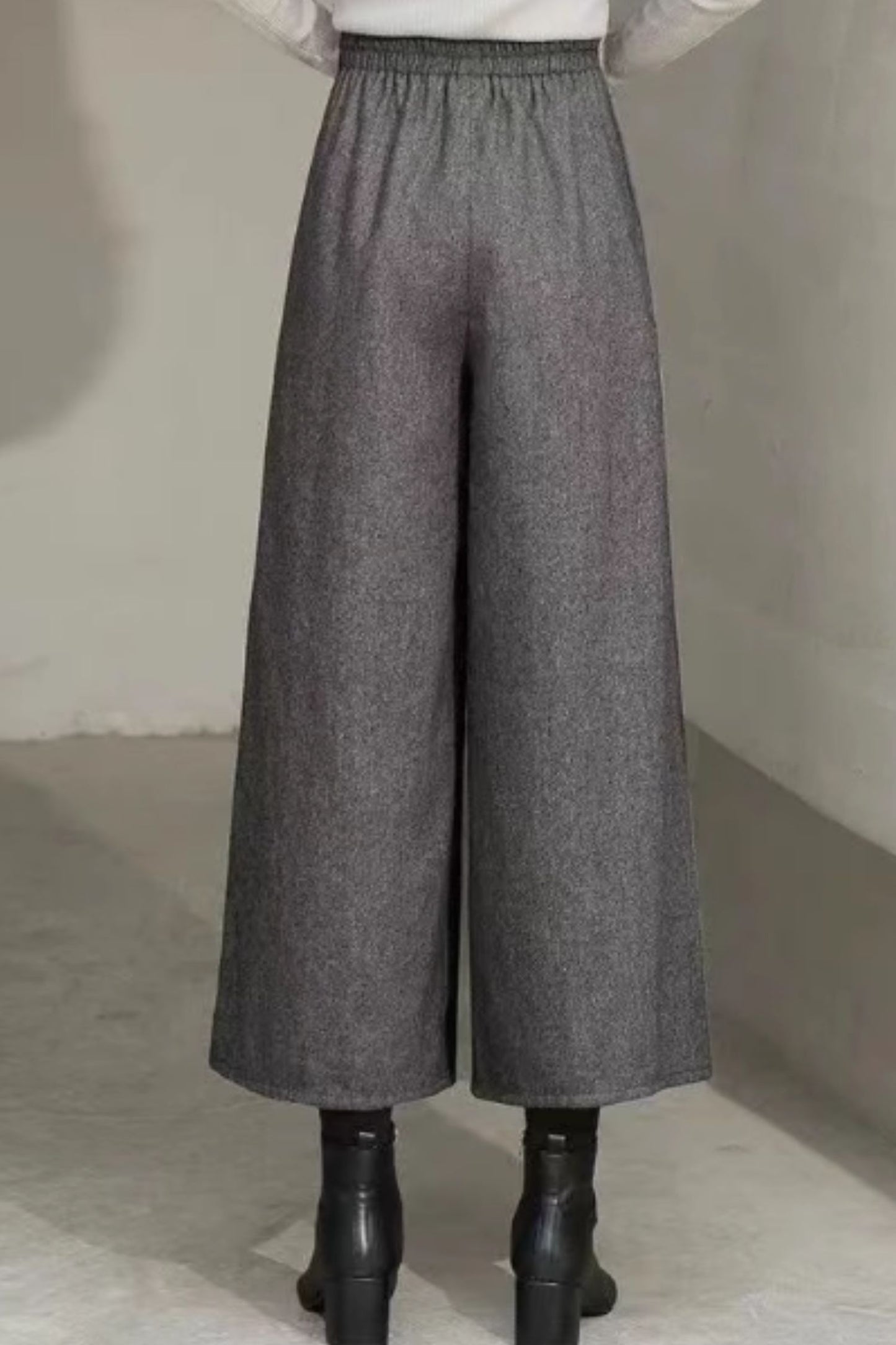 Wide leg midi gray wool pants women C5349