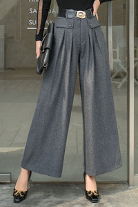 Gray Wide Leg pants palazzo wool pants  C2538