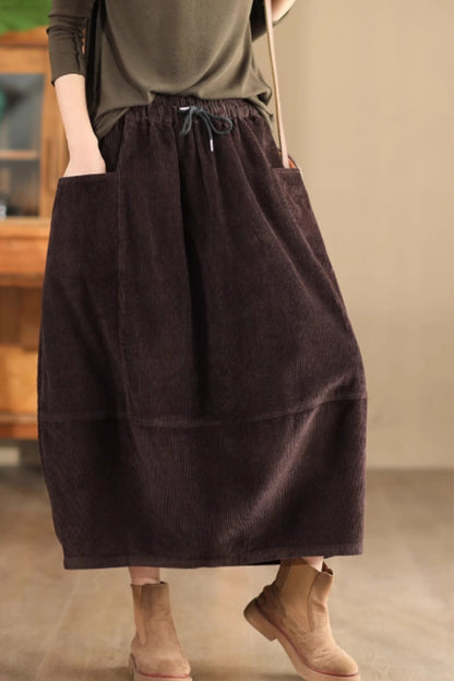 Midi corduroy skirts with drawstring waist C5351
