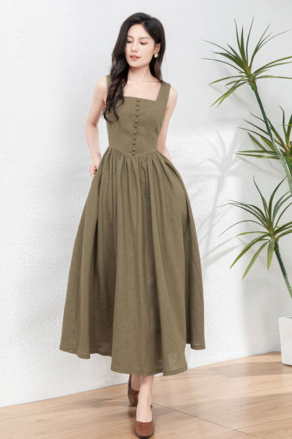 Sleeveless Linen Pinafore Dress C4763