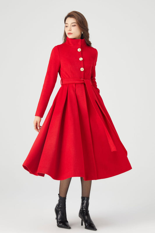 Winter  Princess Red Wool Coat C3677