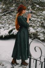 Load image into Gallery viewer, Green Linen maxi dress with ruffle c4164
