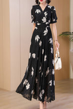 Load image into Gallery viewer, Black printed summer new chiffon dress C4087
