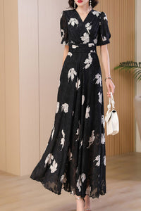 Black printed summer new chiffon dress C4087