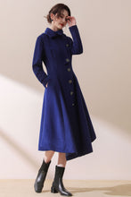 Load image into Gallery viewer, Asymmetric Hooded wool jacket coat In Blue C1780
