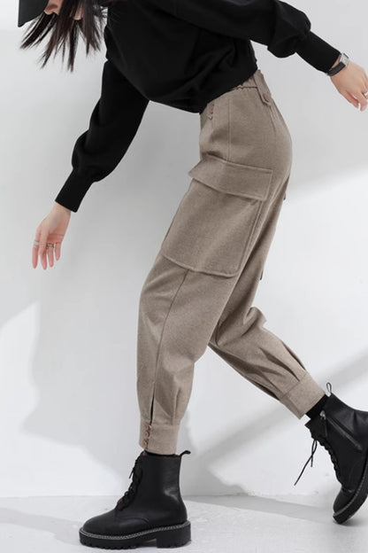 Loose fitting casual wool pants C4653