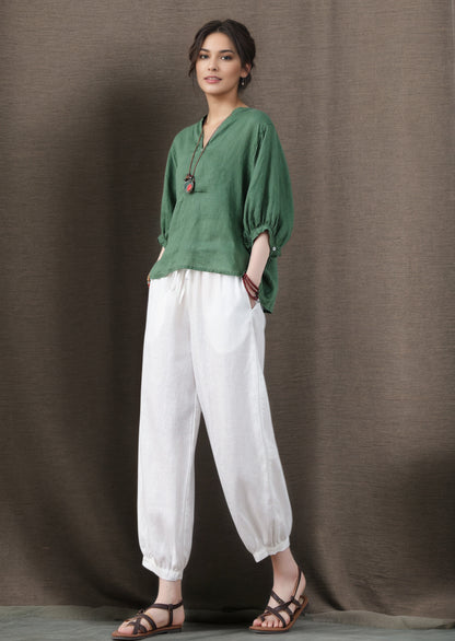 Oversized Linen top with Lantern sleeve C4857