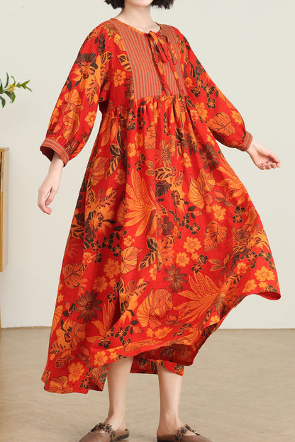 Plus size Long floral linen maxi dress C4734