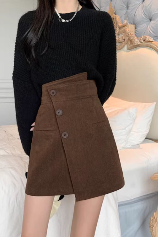 Irregular a line high waist corduroy skirt C4635