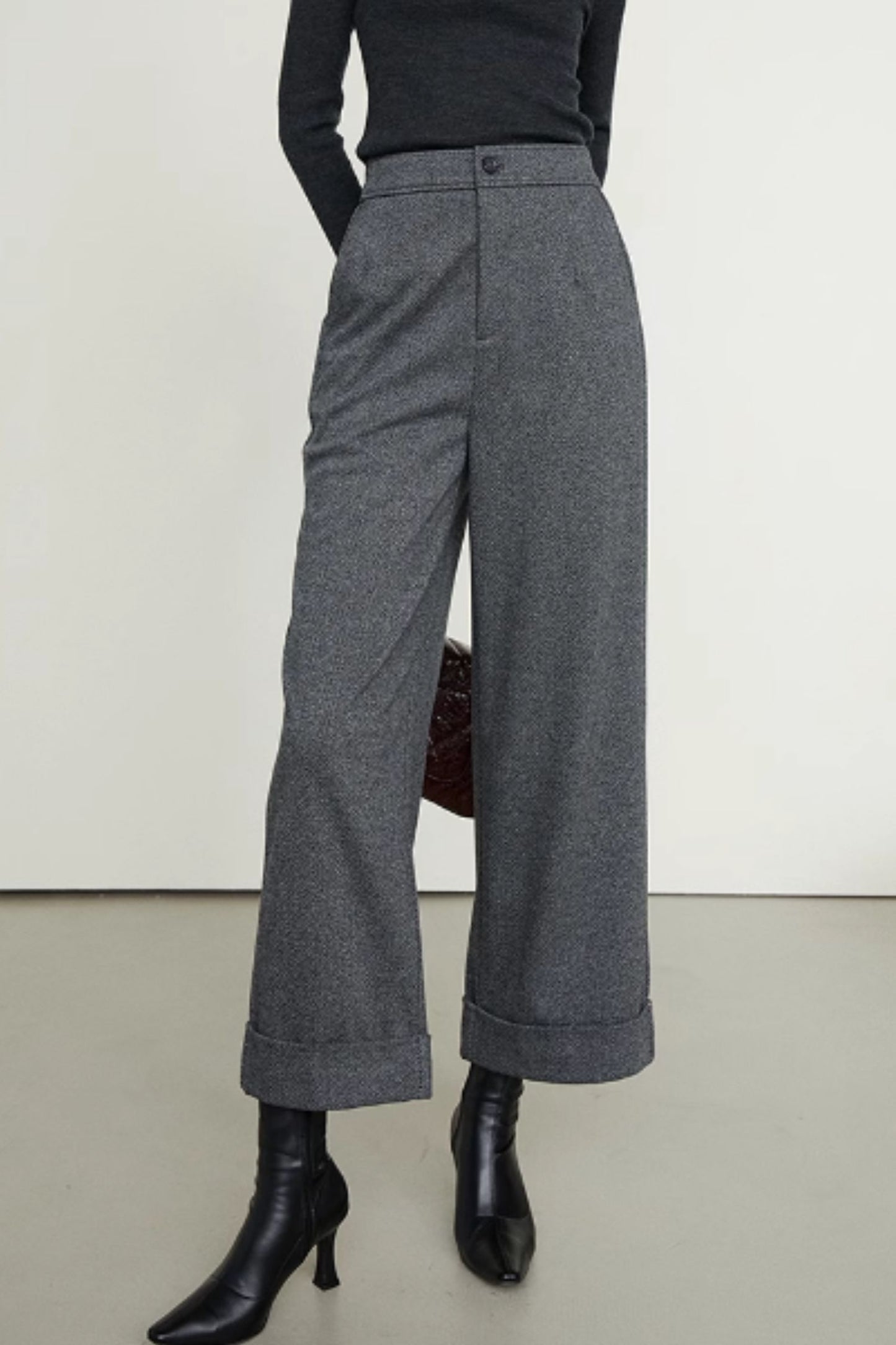 Wide leg office gray wool pants women C5352
