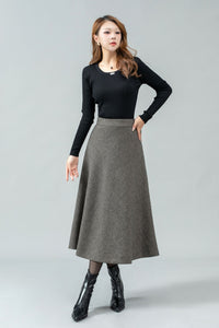 Plaid midi a line wool skirt C4446