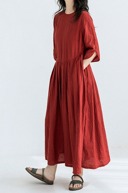Loose fitting long linen dress women C5420