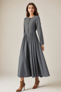 Midi Button Front Wool Dress C4319