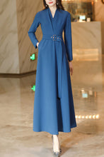 Load image into Gallery viewer, Women&#39;s blue spring and autumn V neck long dress C4187
