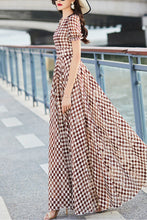 Load image into Gallery viewer, Plaid chiffon print dress women C4099
