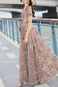 Plaid chiffon print dress women C4099