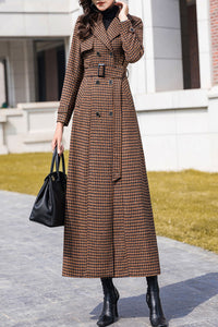 Women's Autumn and winter coffee plaid coat C4212