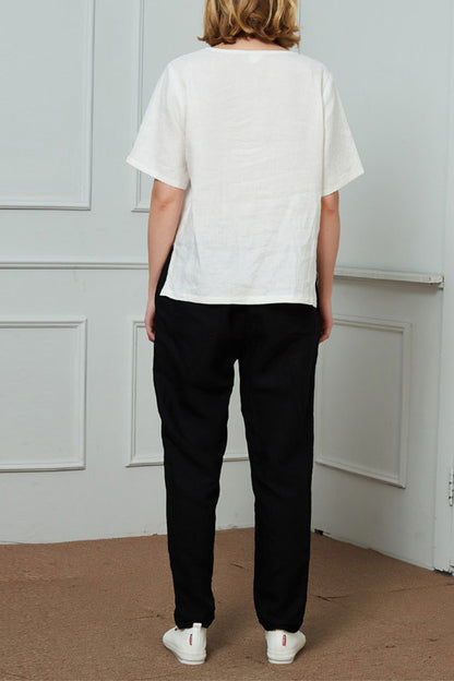 Linen narrow-leg regular length pants C1466