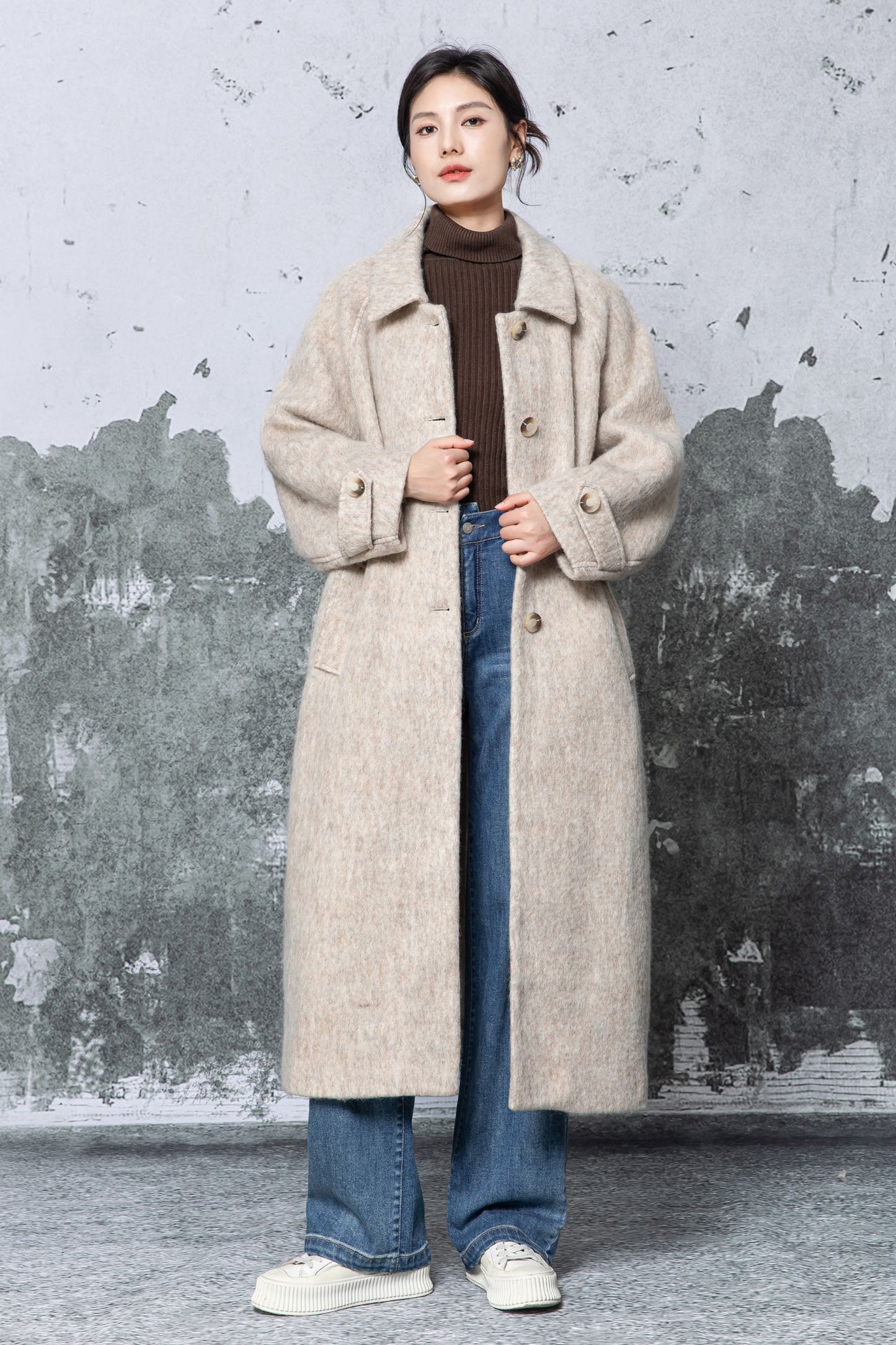 Camel Wool Blend Oversized Coat - Minimalist Long Overcoat c5479