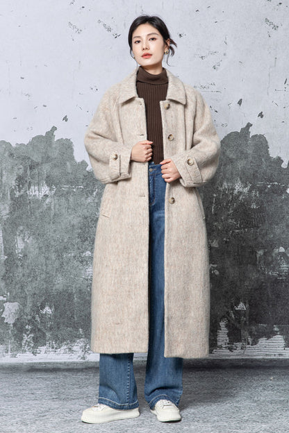 Camel Wool Blend Oversized Coat - Minimalist Long Overcoat c5479