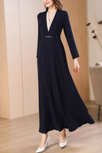 Load image into Gallery viewer, Navy blue spring and autumn V-neck long dress C4174
