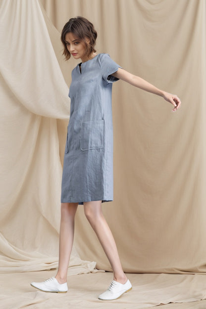 Shift summer Linen simple dress women C4802