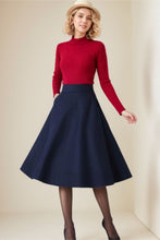 Load image into Gallery viewer, Dark Blue A Line Wool Skirt Women C4352
