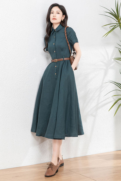 Button Front linen Midi shirt dress C4767