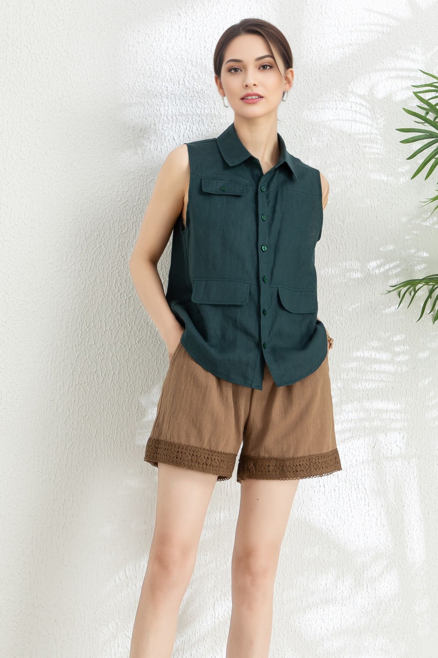 Women's Summer Sleeveless Linen Shirt C5315