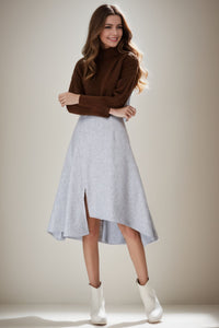 Winter gray wool asymmetrical skirt C4258