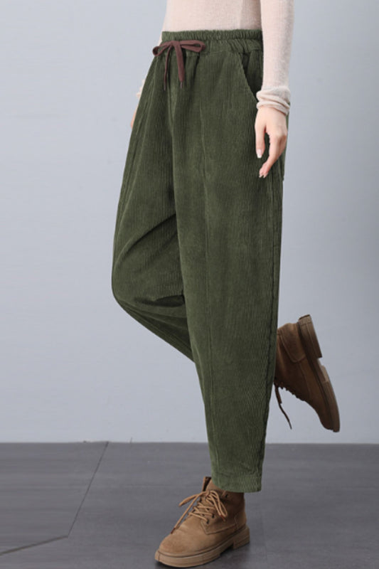 Elastic waist loose fitting corduroy pants C5127