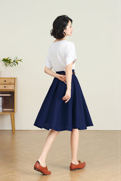 Navy blue Linen Skirt for Women C5403