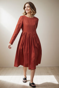 Elegant Orange Linen Dress C4136