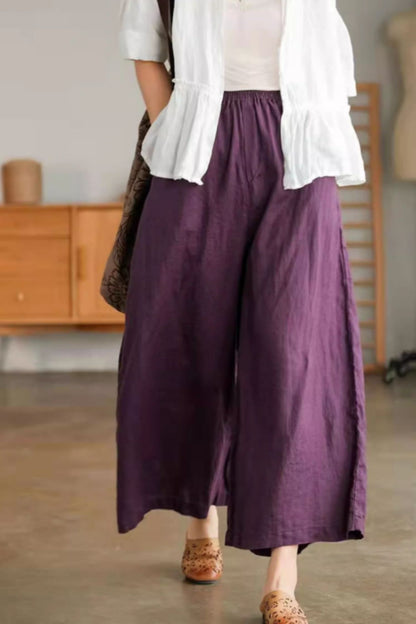 Loose fitting wide leg linen pants women C4439