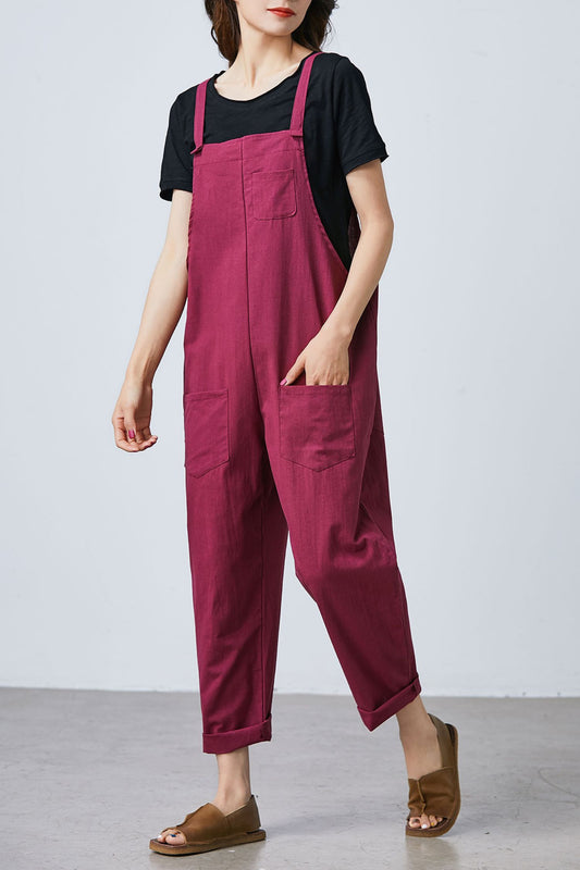 Women Casual Linen Jumpsuits Overalls Pants C1692